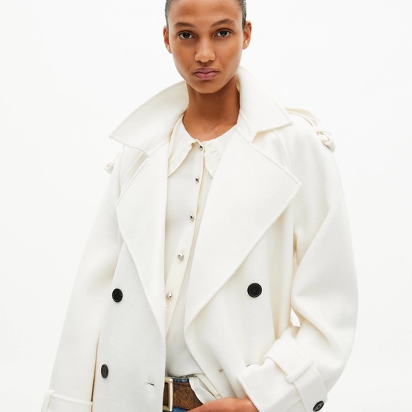 The Kooples Jackets & Blazers - The Kooples White Double-Breasted Trench Coat